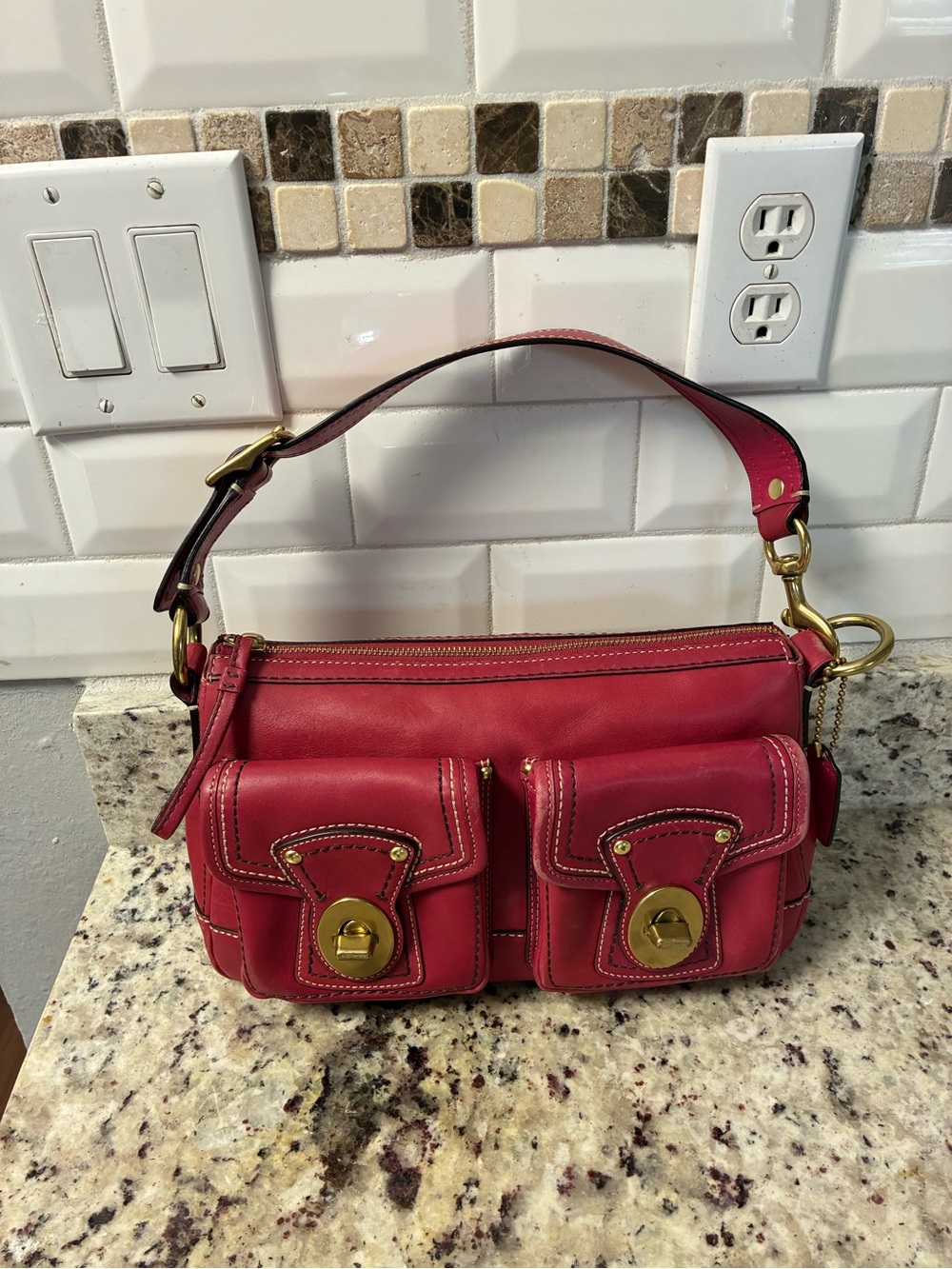 Coach Legacy double turnlock shoulder bag raspberry pink / red rare